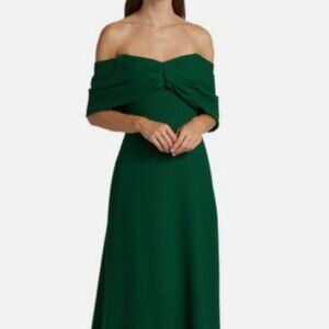 $2990 Lela Rose Women's Green Off-The-Shoulder Crepe Gown Dress Size 12